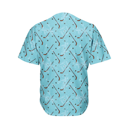 Hockey Stick And Puck Pattern Print Men's Baseball Jersey