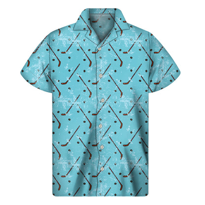 Hockey Stick And Puck Pattern Print Men's Short Sleeve Shirt