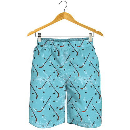 Hockey Stick And Puck Pattern Print Men's Shorts