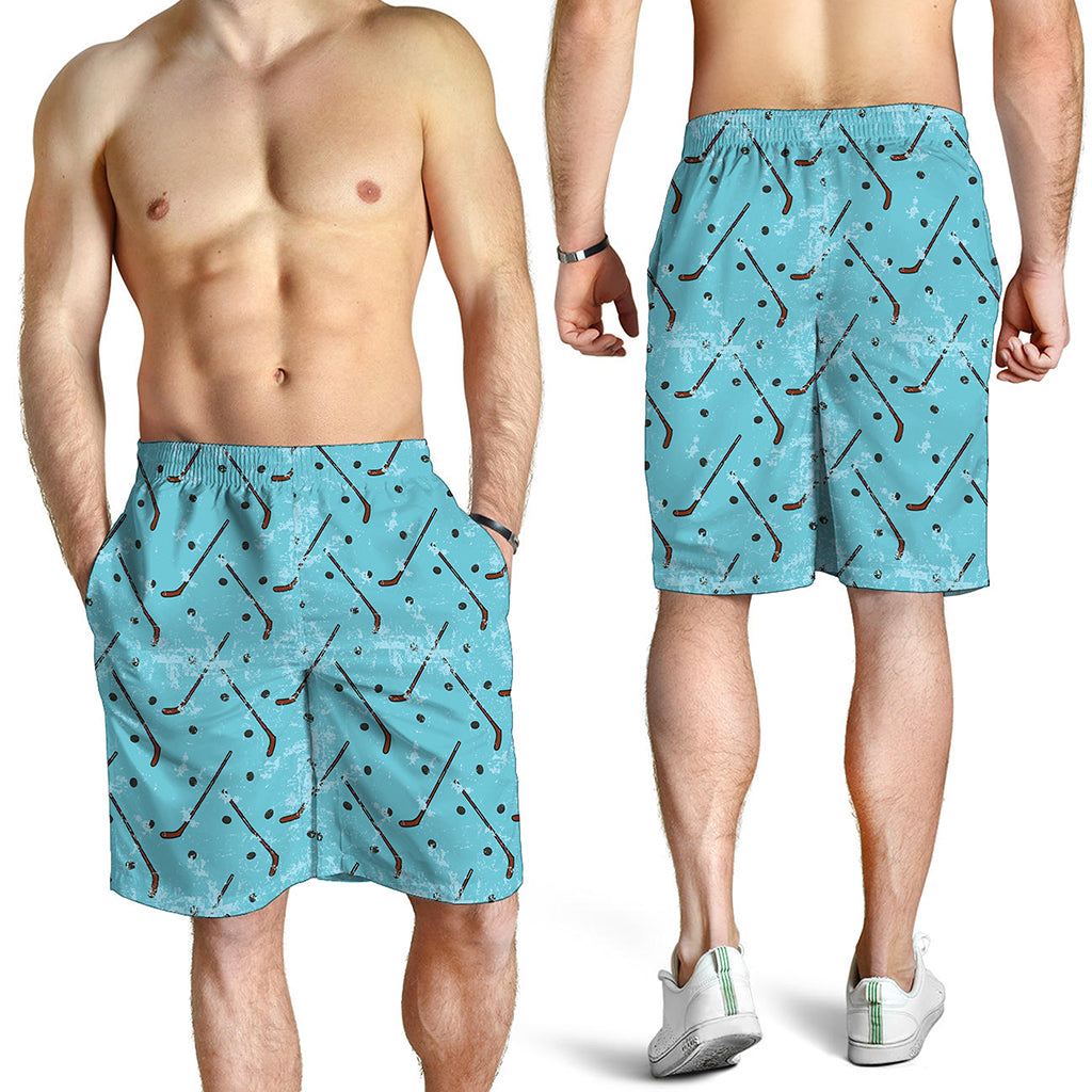 Hockey Stick And Puck Pattern Print Men's Shorts