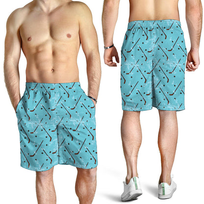 Hockey Stick And Puck Pattern Print Men's Shorts