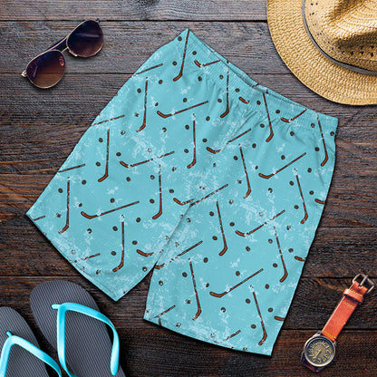 Hockey Stick And Puck Pattern Print Men's Shorts