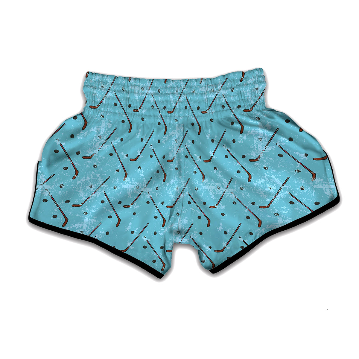 Hockey Stick And Puck Pattern Print Muay Thai Boxing Shorts