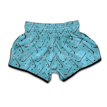 Hockey Stick And Puck Pattern Print Muay Thai Boxing Shorts