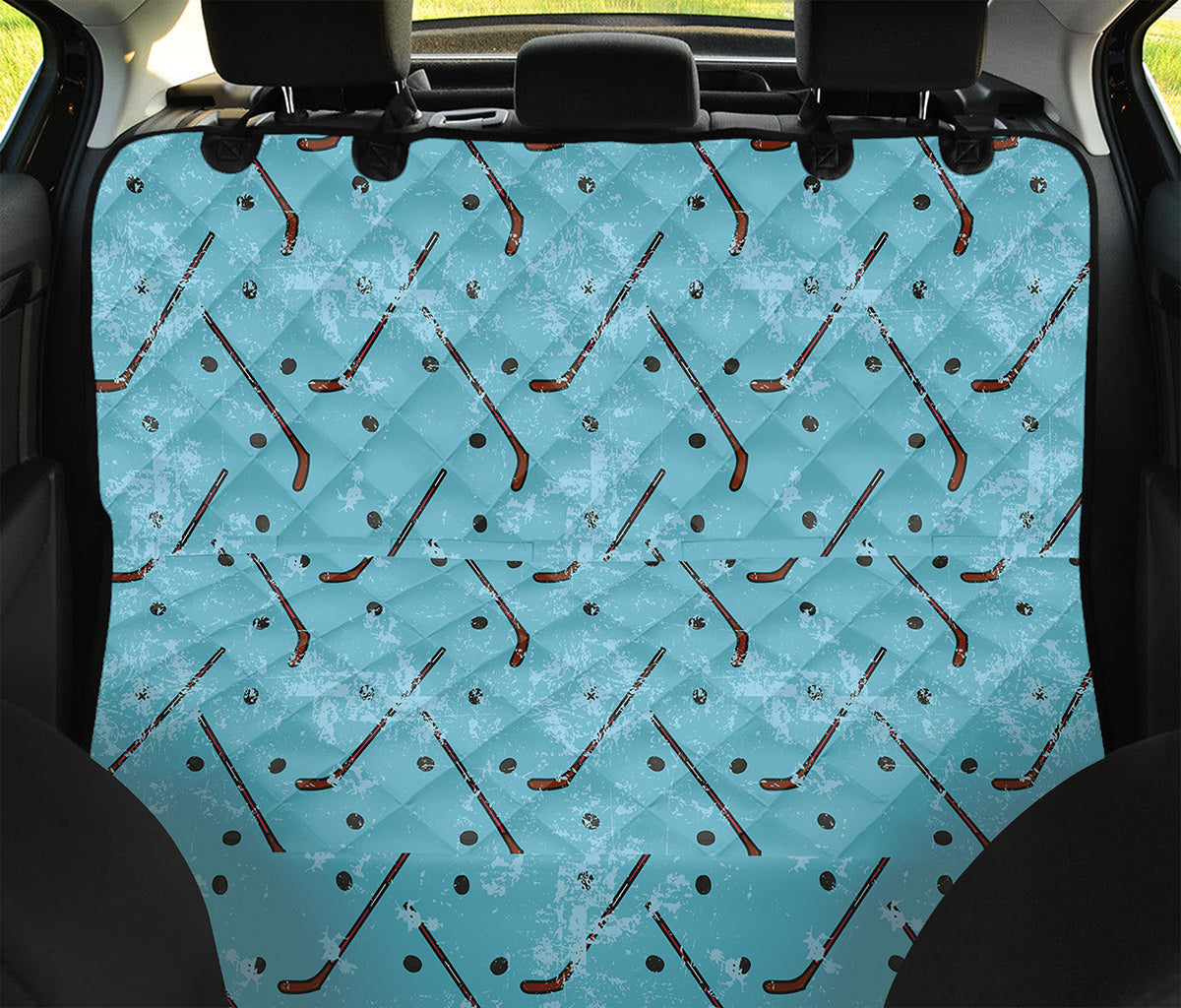 Hockey Stick And Puck Pattern Print Pet Car Back Seat Cover