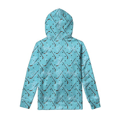 Hockey Stick And Puck Pattern Print Pullover Hoodie