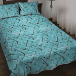 Hockey Stick And Puck Pattern Print Quilt Bed Set