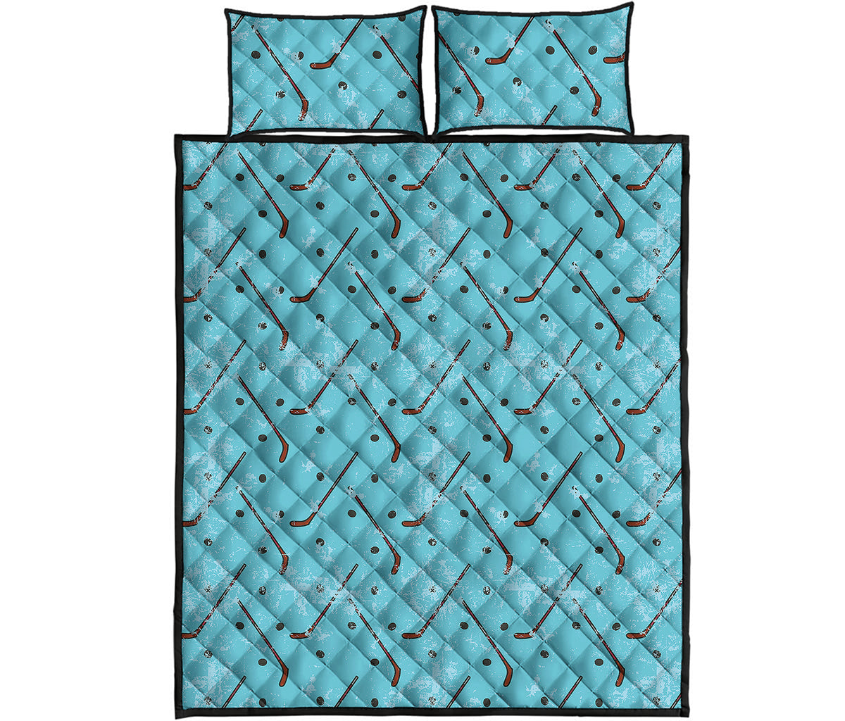 Hockey Stick And Puck Pattern Print Quilt Bed Set
