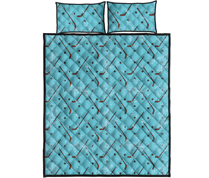 Hockey Stick And Puck Pattern Print Quilt Bed Set