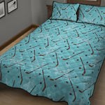 Hockey Stick And Puck Pattern Print Quilt Bed Set