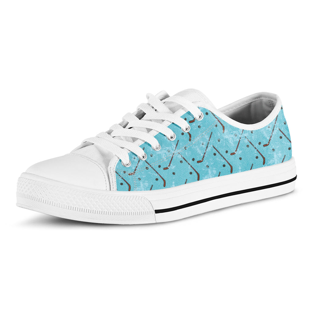 Hockey Stick And Puck Pattern Print White Low Top Shoes