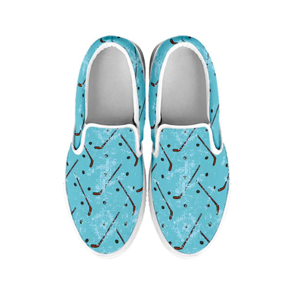 Hockey Stick And Puck Pattern Print White Slip On Shoes