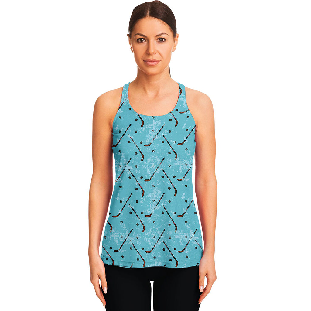 Hockey Stick And Puck Pattern Print Women's Racerback Tank Top