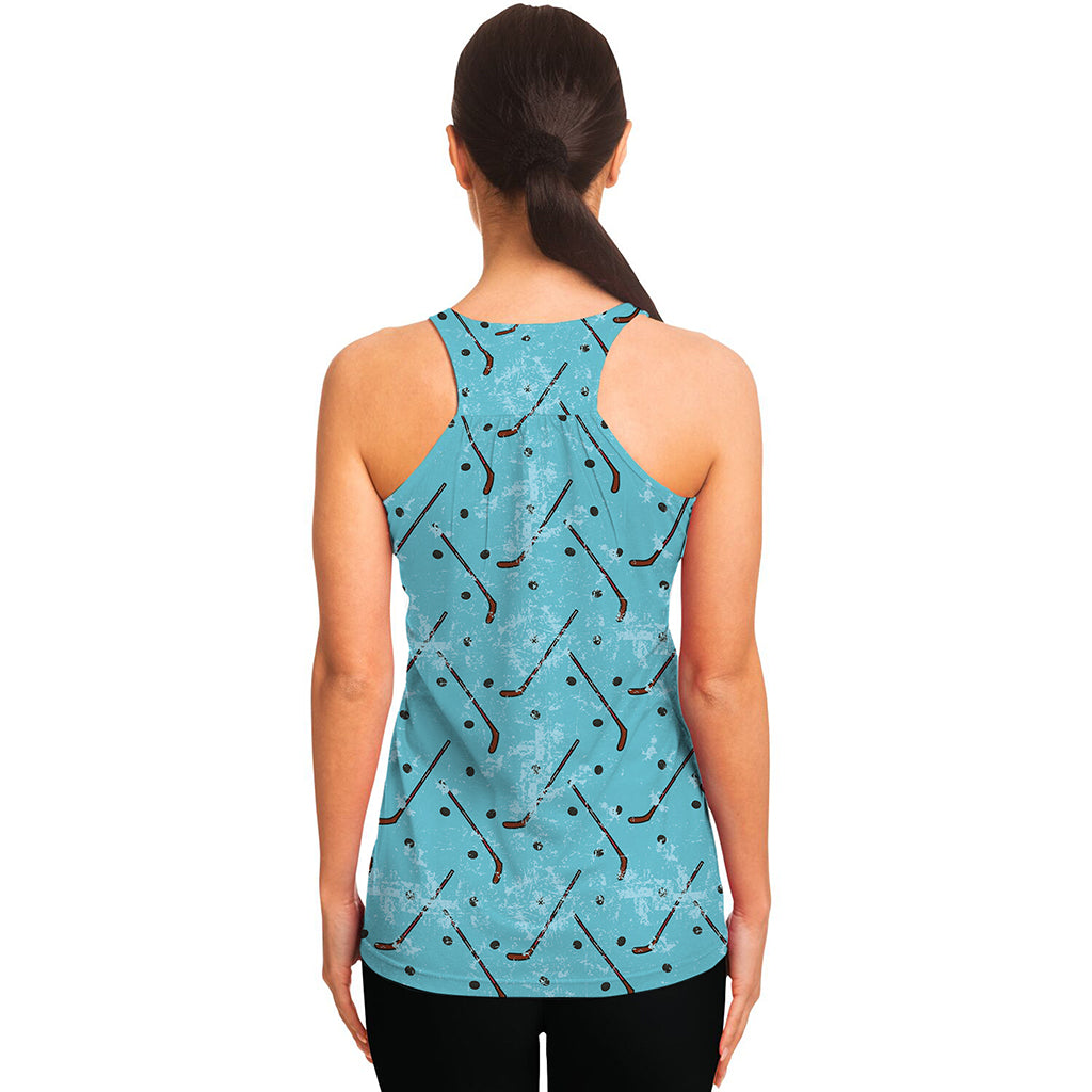 Hockey Stick And Puck Pattern Print Women's Racerback Tank Top
