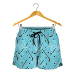 Hockey Stick And Puck Pattern Print Women's Shorts