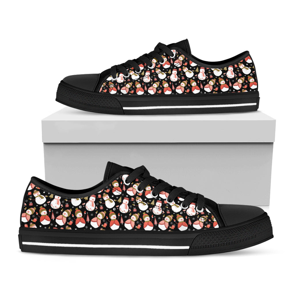 Holiday Snowman Pattern Print Black Low Top Shoes