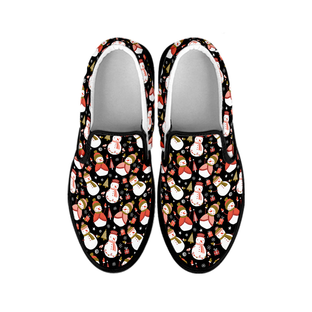 Holiday Snowman Pattern Print Black Slip On Shoes