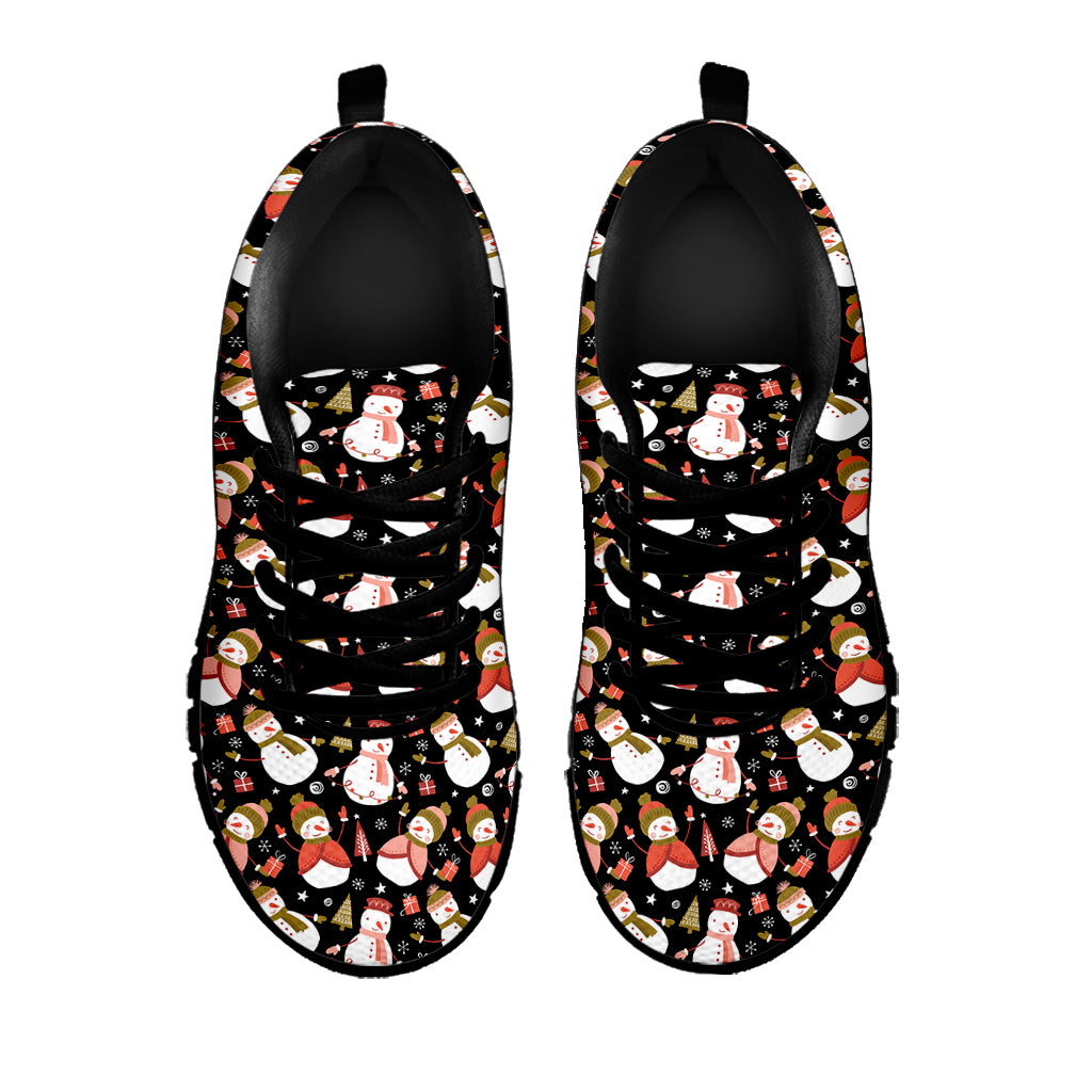 Holiday Snowman Pattern Print Black Sneakers