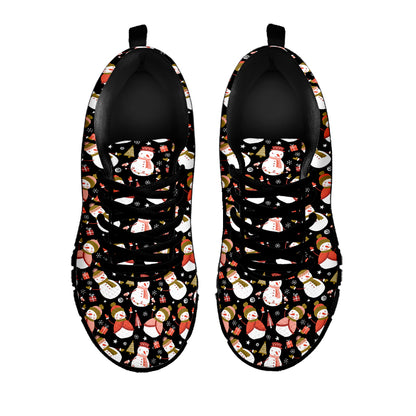 Holiday Snowman Pattern Print Black Sneakers