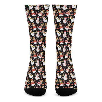 Holiday Snowman Pattern Print Crew Socks