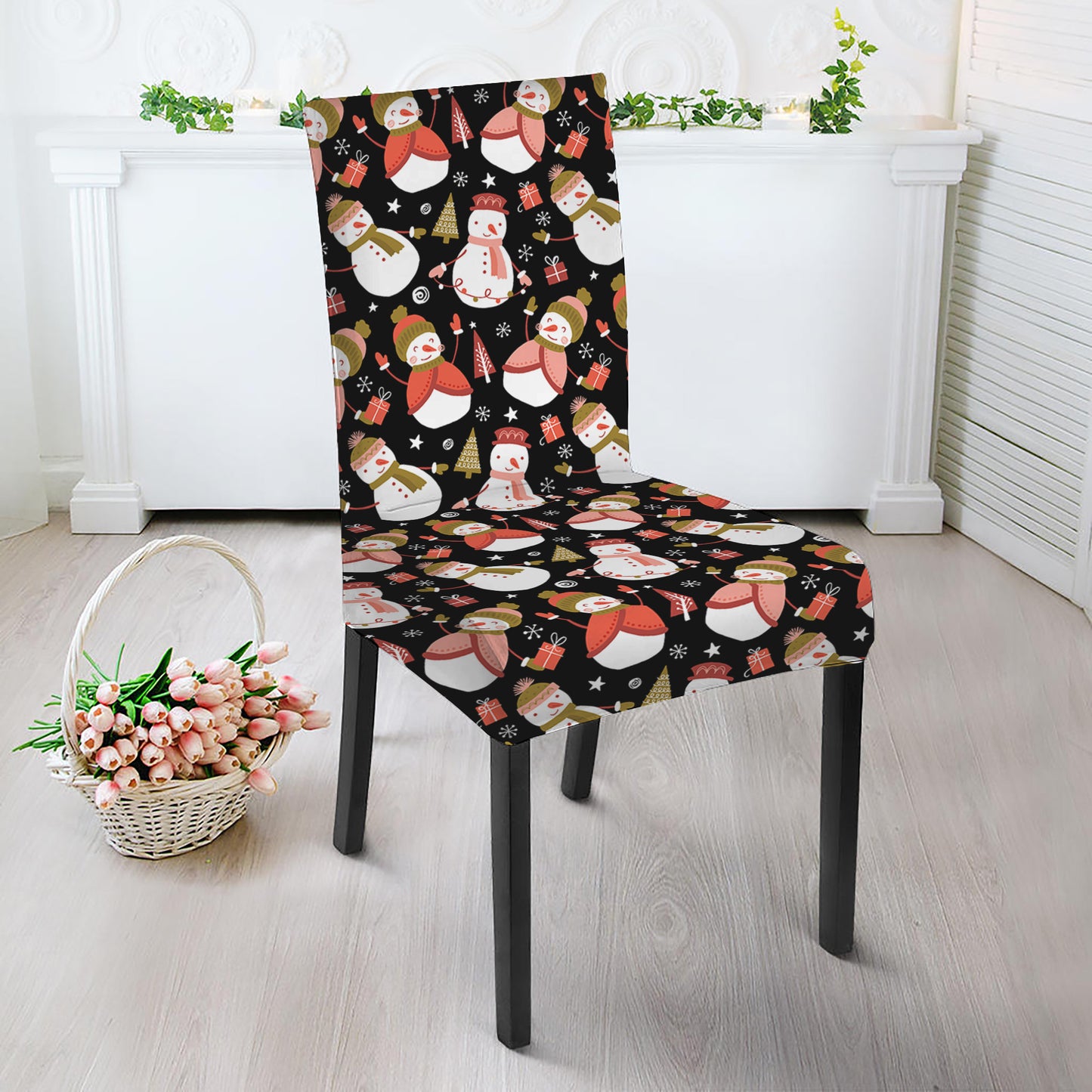 Holiday Snowman Pattern Print Dining Chair Slipcover
