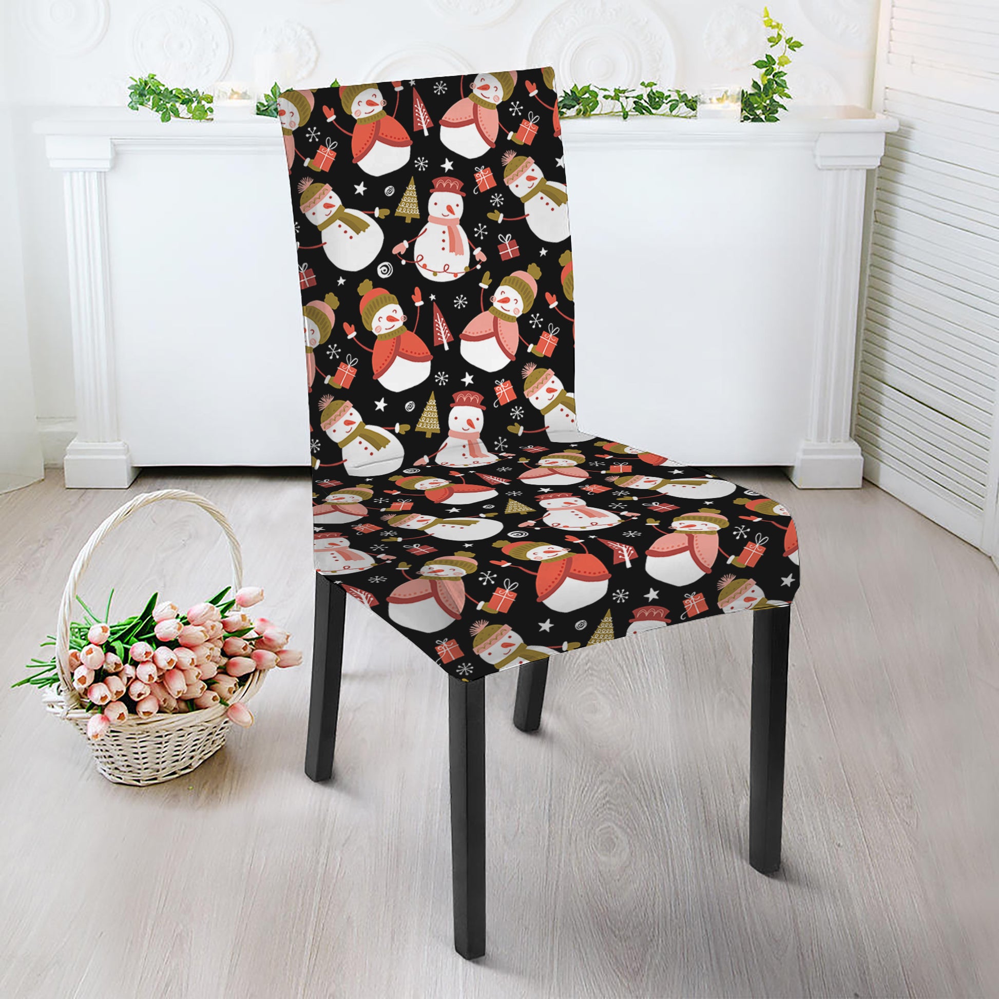 Holiday Snowman Pattern Print Dining Chair Slipcover