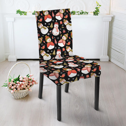 Holiday Snowman Pattern Print Dining Chair Slipcover