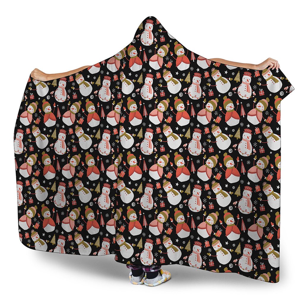 Holiday Snowman Pattern Print Hooded Blanket
