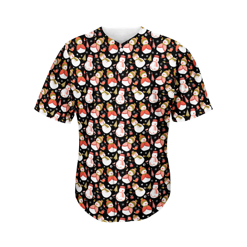 Holiday Snowman Pattern Print Men's Baseball Jersey