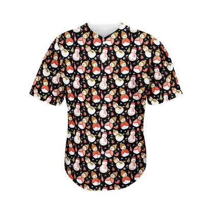 Holiday Snowman Pattern Print Men's Baseball Jersey
