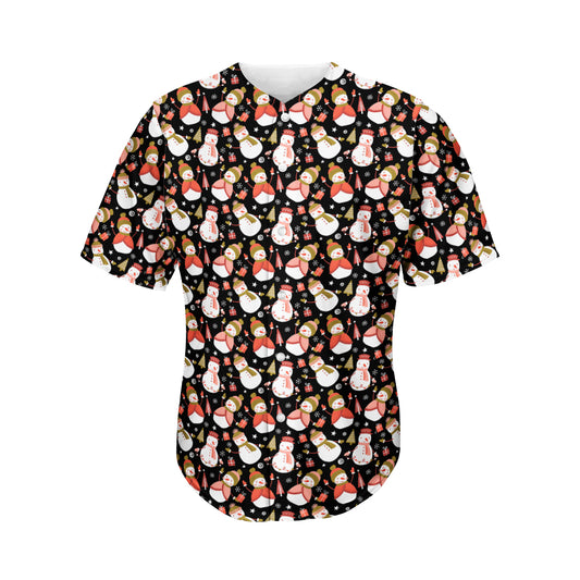 Holiday Snowman Pattern Print Men's Baseball Jersey