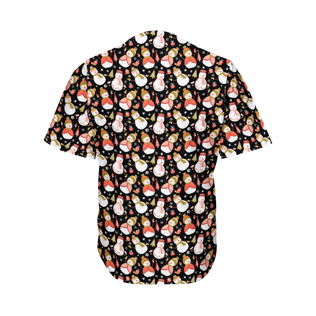 Holiday Snowman Pattern Print Men's Baseball Jersey