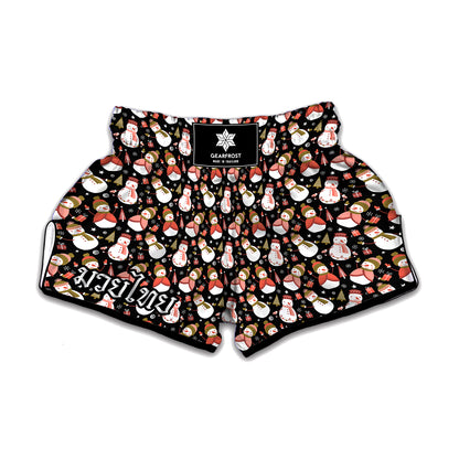 Holiday Snowman Pattern Print Muay Thai Boxing Shorts