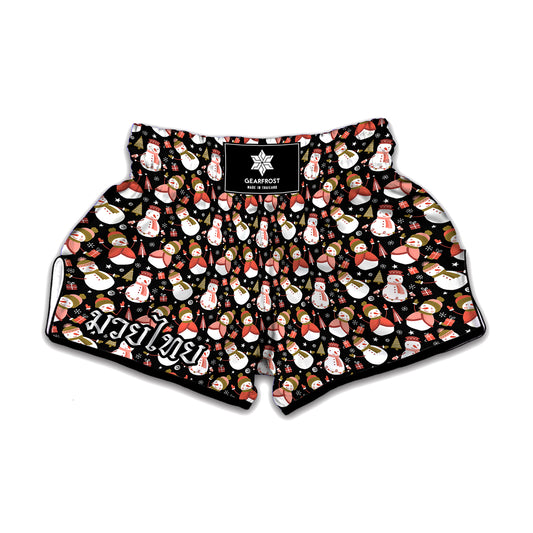 Holiday Snowman Pattern Print Muay Thai Boxing Shorts
