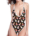 Holiday Snowman Pattern Print One Piece High Cut Swimsuit