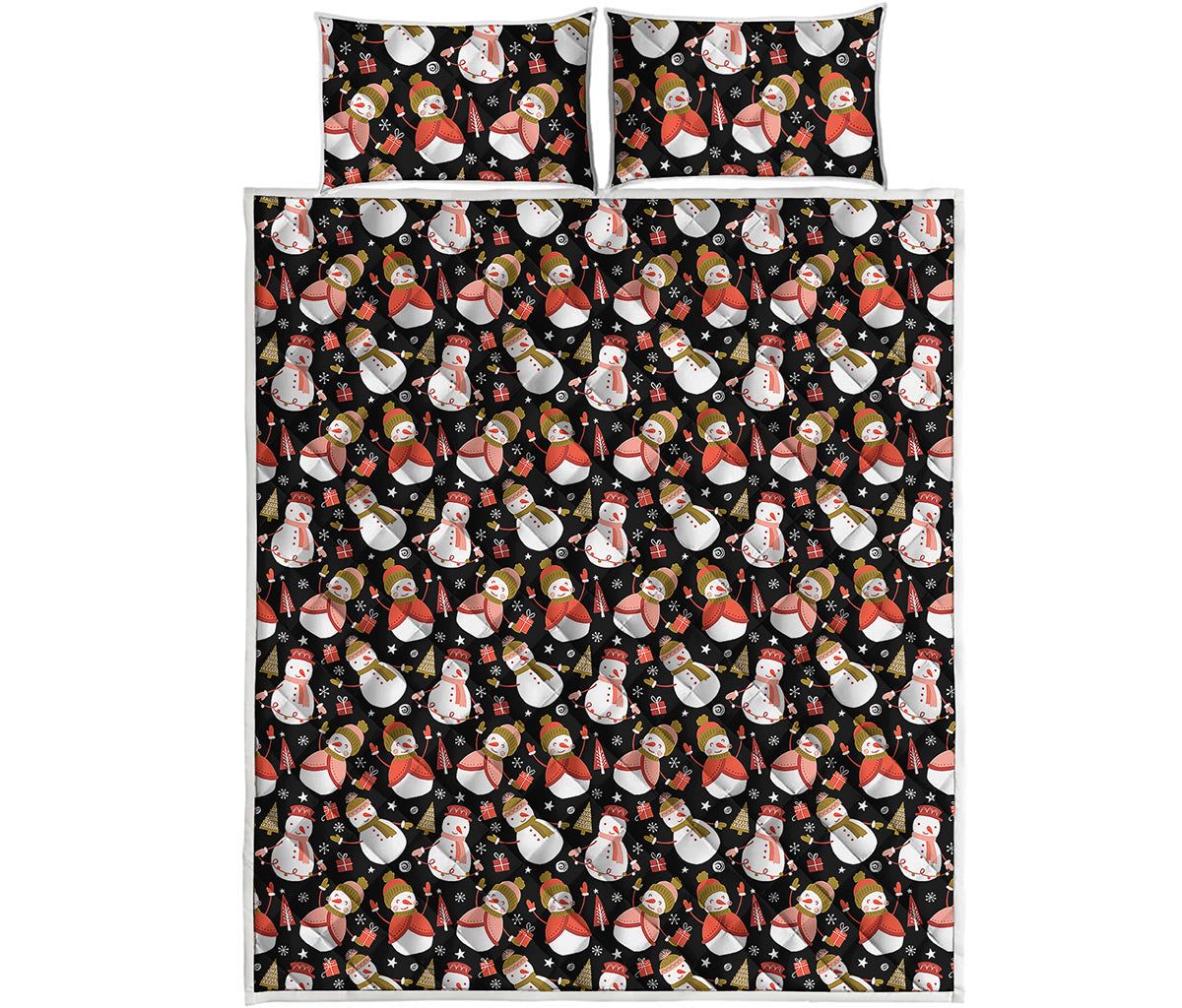 Holiday Snowman Pattern Print Quilt Bed Set
