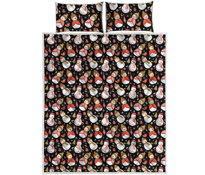 Holiday Snowman Pattern Print Quilt Bed Set