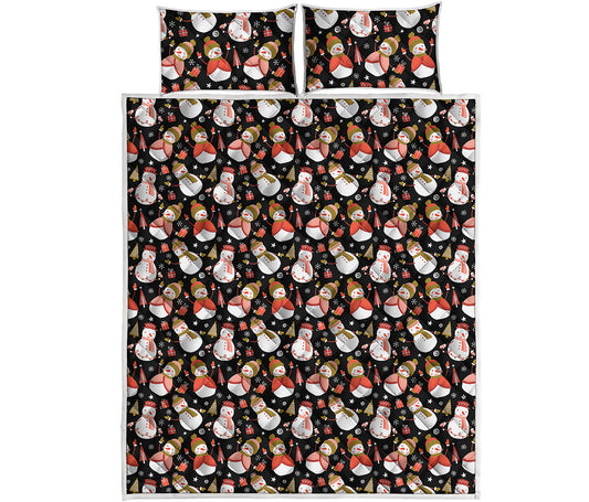 Holiday Snowman Pattern Print Quilt Bed Set