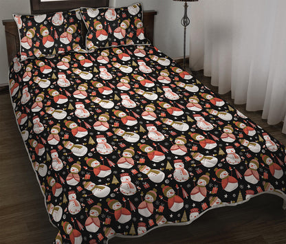 Holiday Snowman Pattern Print Quilt Bed Set