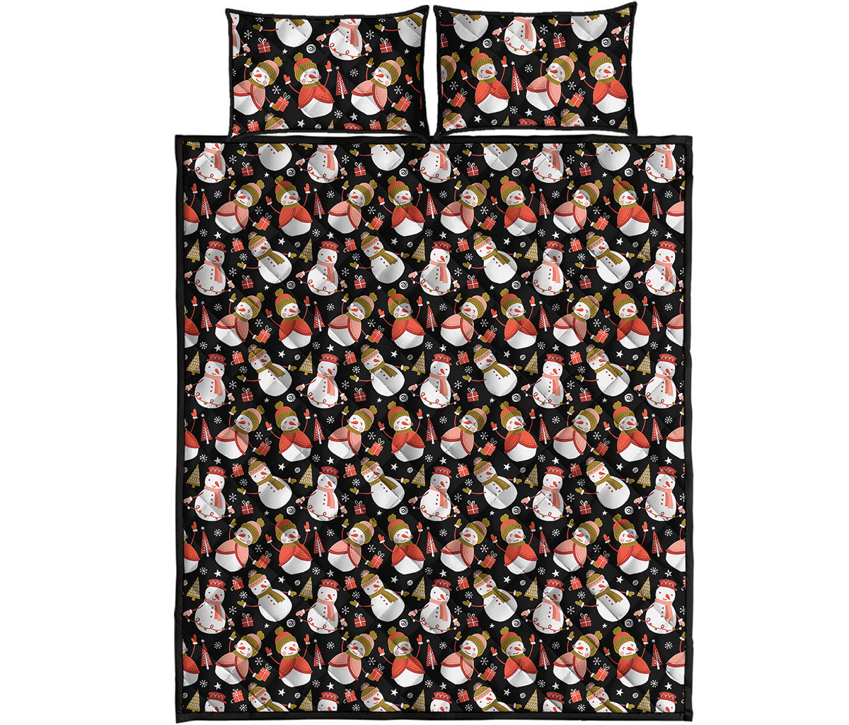 Holiday Snowman Pattern Print Quilt Bed Set