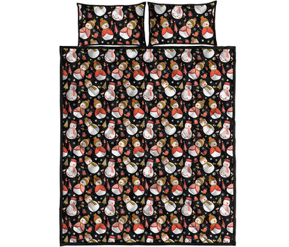 Holiday Snowman Pattern Print Quilt Bed Set
