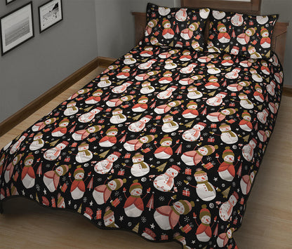 Holiday Snowman Pattern Print Quilt Bed Set
