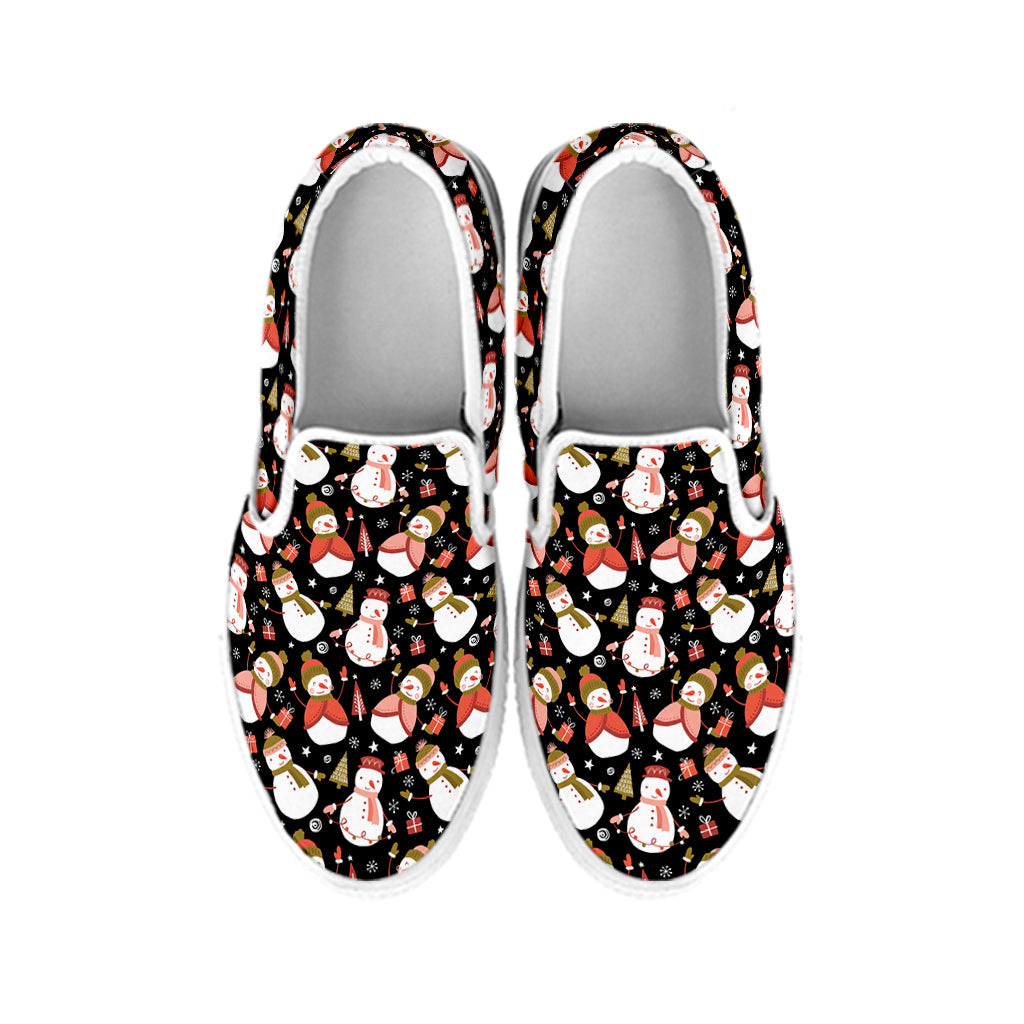 Holiday Snowman Pattern Print White Slip On Shoes