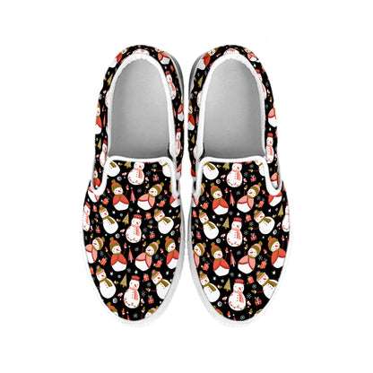 Holiday Snowman Pattern Print White Slip On Shoes