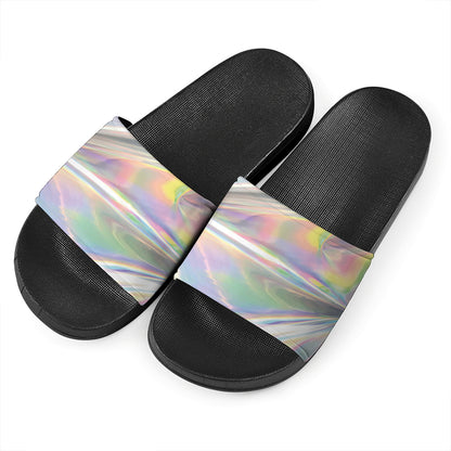 Holographic Art Print Black Slide Sandals