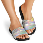 Holographic Art Print Black Slide Sandals