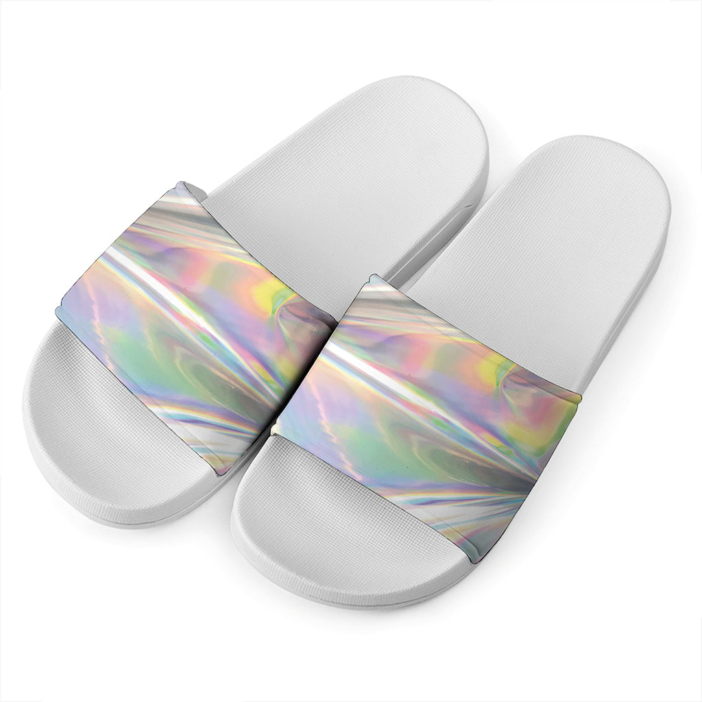 Holographic Art Print White Slide Sandals