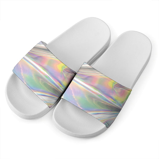 Holographic Art Print White Slide Sandals