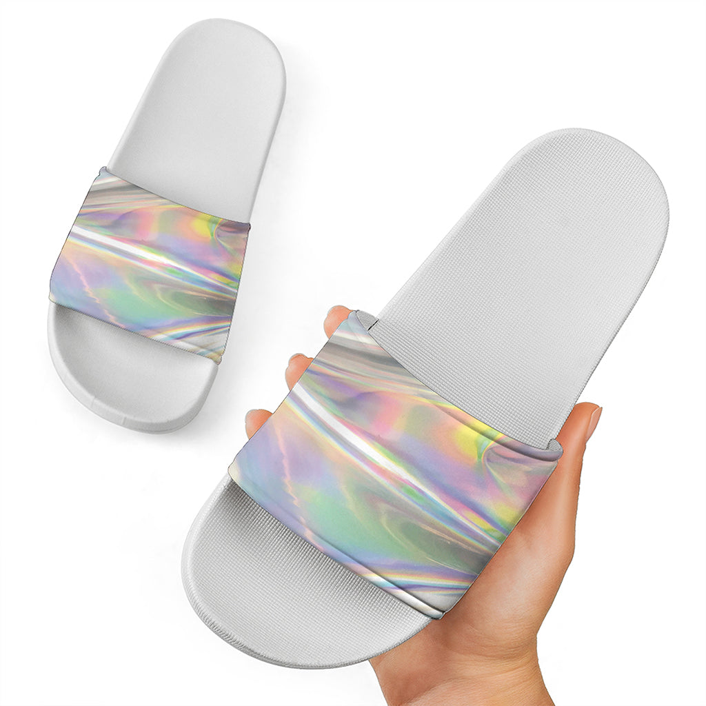 Holographic Art Print White Slide Sandals