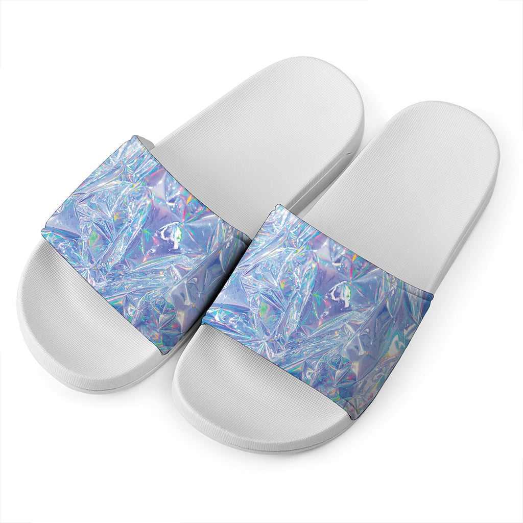 Holographic Artwork Print White Slide Sandals